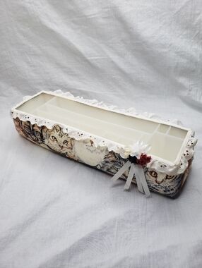 Vintage Handmade Fabric And Plastic Divided Makeup Organizer